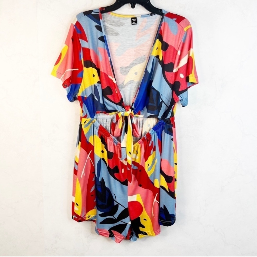 SHEIN Multicolor Abstract Tie-Front Jumpsuit